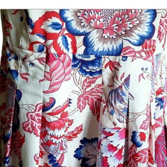Talbots Dress 12 White Pink Floral Pockets Pleated Fit Flare Boho lined Midi - Picture 5 of 13